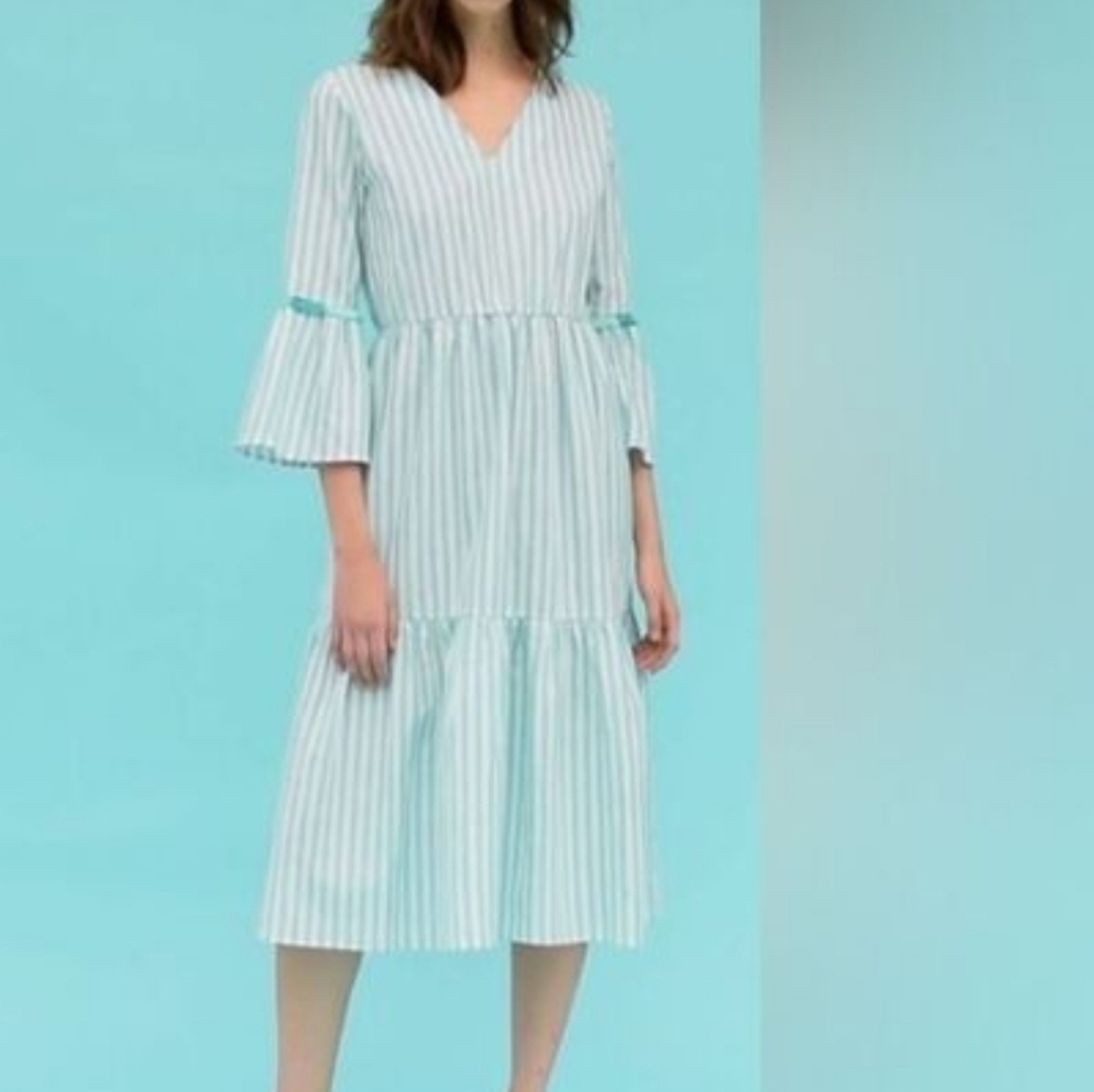 Vilagallo Tyne Melrose Stripe Midi Dress Tiered 50 XL